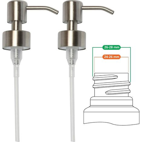 Pompe de Rechange pour Distributeur de Savon Liquide - Acier Inoxydable, Inox à finition brossée, 2 pièces - 28 mm