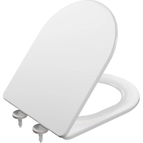 Asiento de inodoro con mecanismo de cierre suave y función de liberación rápida, color blanco, forma de D. (1/2)