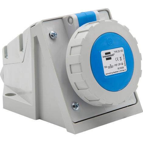 Prise électrique industrielle murale CEE 3 pôles, prise industrielle 230 V/16 A avec couvercle pour usage extérieur, robuste et résistant, utilisation en extérieur, chantiers, industrie, (1/5)