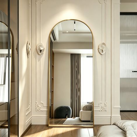 Miroir sur pied 180 x 80 cm, Cadre en Aluminium, Corps Entier, Miroir Verre trempé – Pour chambre, salon, salle de bain