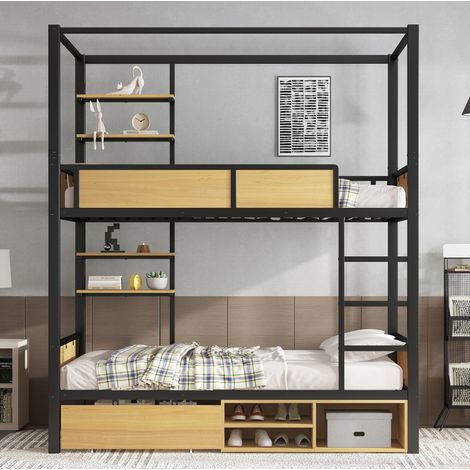 Etagenbett 90x200 mit Stauraum und Ablageboard Metall OKMYHOME (1/5)