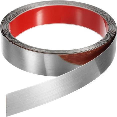 5m x 1,18" Moulure Murale Adhésive à Décoller et Coller, Moulure Cadre, Bande Métallique Finition Miroir en Acier Inoxydable Auto-Adhésive pour Bordure Carreau Armoire, Argenté (1/5)