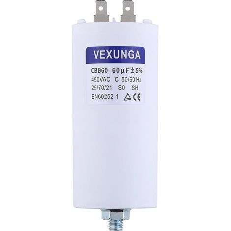 Condensateur de Démarrage Moteur 60uF 450V CBB60 Condensateurs Demarrage 60 MFD 450VAC 55x120MM Connecteur M8 60µF 50/60Hz pour Pompe Piscine Machine à Laver