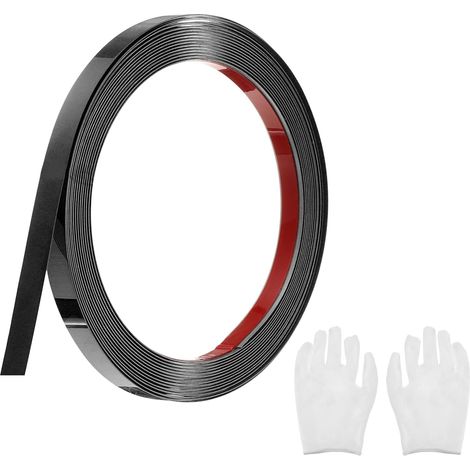 Baguette de Moulure Adhésive en Acier Inoxydable, Noir Miroir Autocollant, avec Gant, Décoration Murale pour Miroir de Maison, 0,4 Pouce x 16,4 Pieds (1/5)