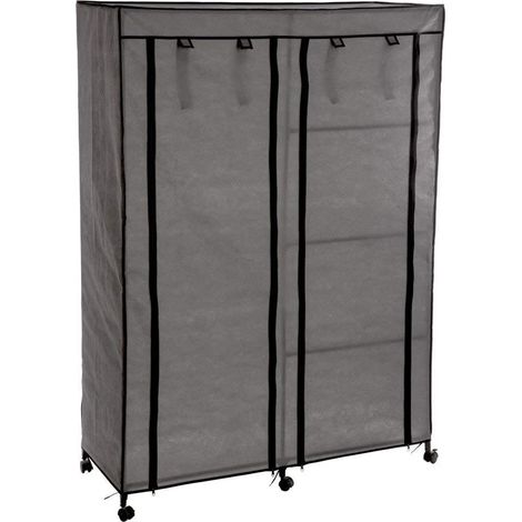 Armoire de rangement avec penderie sur roulettes coloris gris - Longueur 118 x Profondeur 49 x Hauteur 168 cm -PEGANE- (1/4)