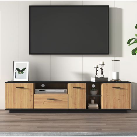 MEUBLIV TV-Möbel 180 x 37 x 45 cm, schwarz und Holz – 3 Türen, LED mit 16 Farben (1/5)