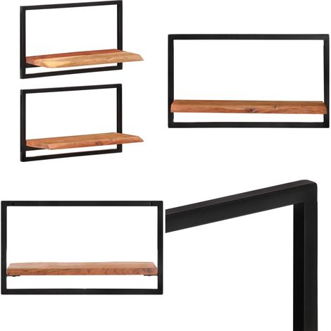 Étagères murales 2 pcs 60x25x35 cm Bois d'acacia et acier - Étagères Murales - Étagères En Bois - Étagères Design - Rangement Mural - Décoration Murale - Home & Living (1/5)