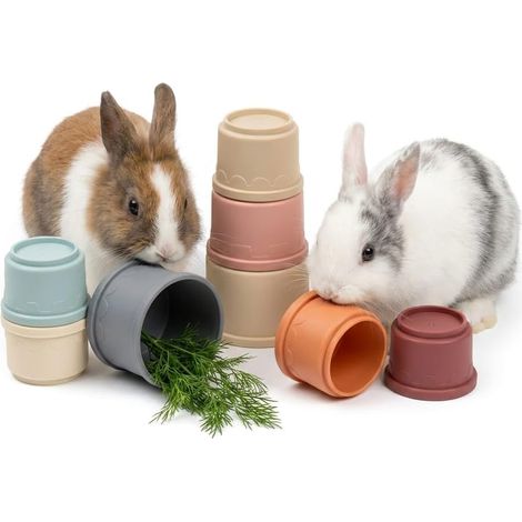 JeiibrZui Jouets d'Intelligence Lapin - Jeu de gobelets empilables - 5 pièces - Plastique coloré - Pour mâcher, chercher et grimper - Jouets sûrs et résistants pour l'intérieur et l'extérieur (1/5)