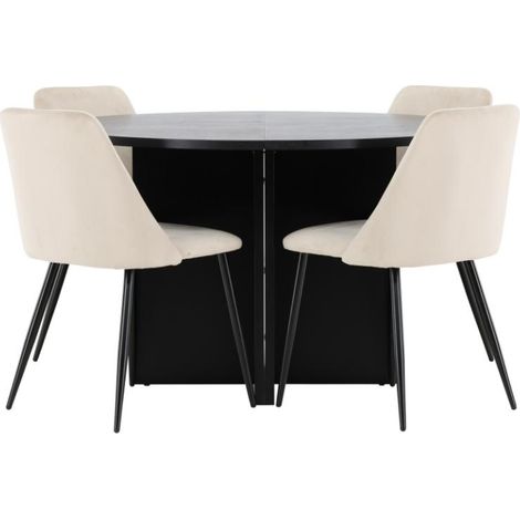 Strada Essgruppe Ausziehtisch Ø120cm, 170cm und 4 Stühle schwarz, beige.