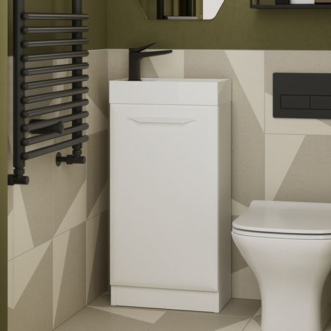 Signature Scribe Floor Standing 1-Door Vanity Unit with Basin 410mm Wide - Matt White (1/5)