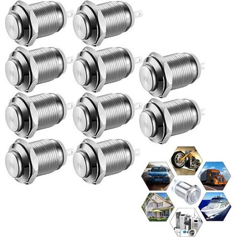 Set di 10 pulsanti metallici da 12 mm, autoripristinanti, autobloccanti, impermeabili (grado di protezione IP65) per il controllo di dispositivi e il funzionamento di strumenti. (1/5)