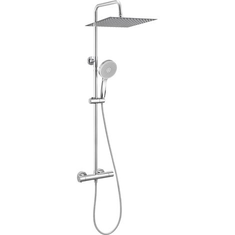 Colonna doccia termostatica,soffione doccia quadrato 30 x 30 cm,soffione doccia rotondo 5getti,doccia pioggia regolabile altezza,miscelatore rame,cromato (1/4)