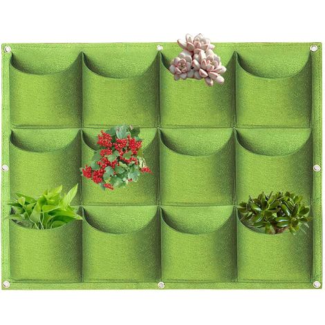 Bolsas de cultivo colgantes, macetero vertical de pared, bolsa de cultivo montada en la pared para decoración de plantas de interior y exterior, 12 bolsillos (1/5)
