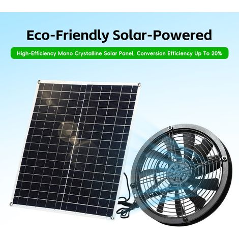Ortviai Ventilateur solaire 20 W pour camping et extérieur – kit complet avec panneau photovoltaïque monocristallin IP65