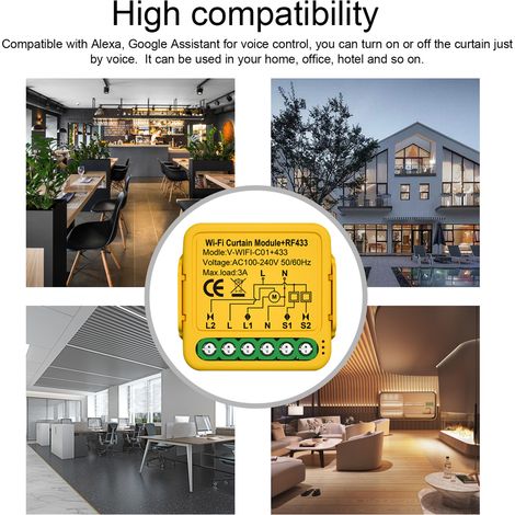 Modulo per tapparelle motorizzate intelligente Tuya WIFI 433, interruttore per tapparelle elettriche, controllo tramite app e telecomando, compatibile con Alexa e Assistente Google per il controllo vo (1/5)
