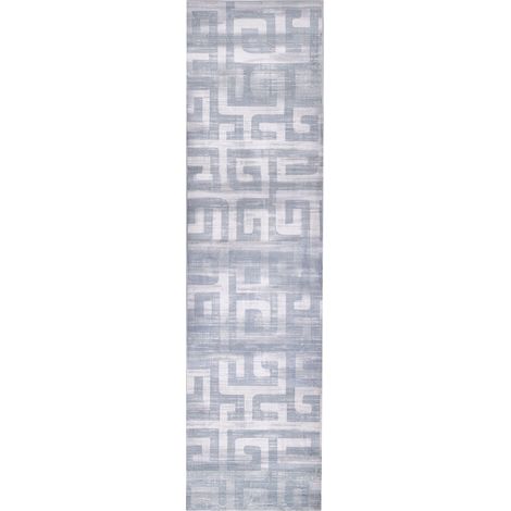Runner Rug Grey Fabric 80 x 300 cm Modern Geometric Pattern Hallway For Underfloor Heating Anti-Slip Bottom BEYDAG