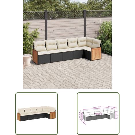 The Living Store 6-tlg. Garten-Sofagarnitur mit Kissen Schwarz Poly Rattan - Gartensorte - Esszimmergarnitur - Lounge Möbel - Outdoor Furniture - Gartenmöbel Set (1/3)