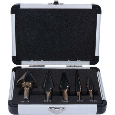 5Pcs HSS Forets étagé Mèche conique Trépan à redan kit Outil électrique avec Boîte range (1/4)