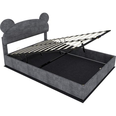 Letto contenitore imbottito grigio con testiera a orecchie arrotondate, 140 x 200 cm (1/5)