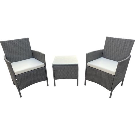 Set Salotto da Giardino 2 Sedie 1 Tavolino in Rattan Sintetico Grigio