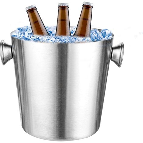 Seaux à Glace pour Fêtes Rafraîchisseur De Champagne 2L,Seau À Boissons Isotherme Métallique Grand avec Poignée pour Bar Extérieur Fêtes Cocktail Vin Champagne Bière (1/5)