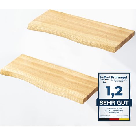 LAMO Manufaktur 2 Stück Wandregal aus Holz 2x 42cm SET 2 Baumkante Regal Farbe: Natur