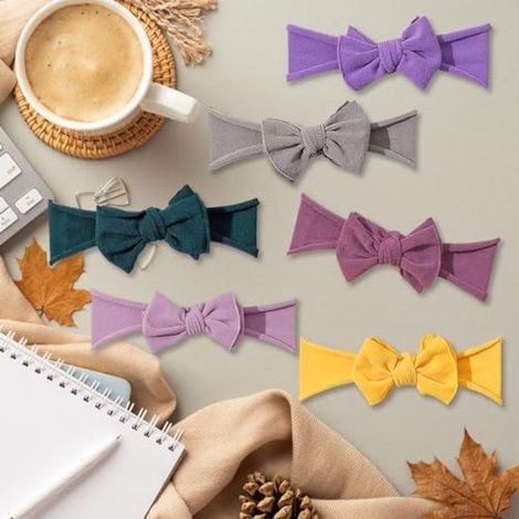 Paquete de 6 diademas de nailon multicolor para bebés recién nacidas y niñas pequeñas con lazos. (1/2)