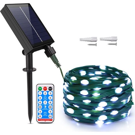 (Lumière blanche, 20 m, 200 LED) Guirlande lumineuse LED solaire, guirlande lumineuse féerique, décorations de fête extérieure. (1/4)