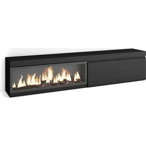 Skraut Home Mobile TV Soggiorno Ampio spazio a disposizione 210 Per TV fino a 80" Camino elettrico XXL Stile moderno Nero (1/4)