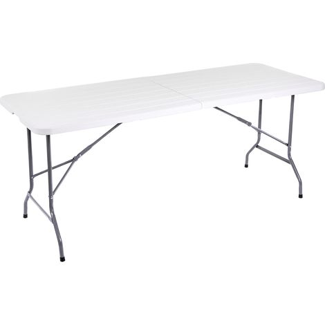 Enrico Coveri Tavolo Pieghevole Bianco In Resina Dura Con Struttura Richiudibile Salvaspazio, Perfetto per Esterno, Giardino, Terrazzo, Pic Nic e Campeggio