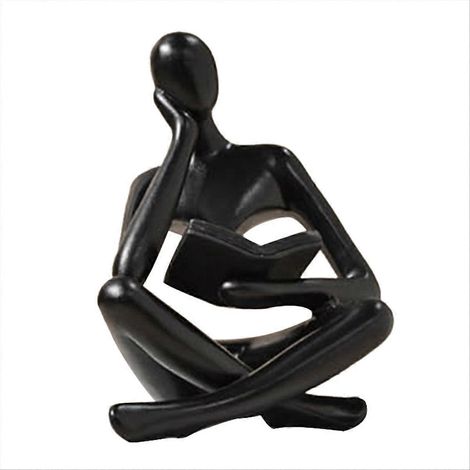 Statue de lecture en résine noire, penseur décoratif pour bureau et étagère, ornement élégant. (1/5)