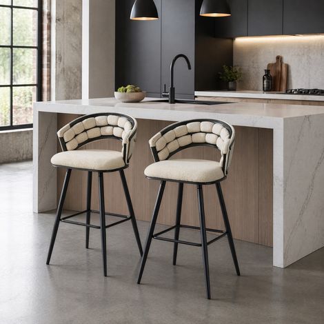 Tabouret de bar velours beige pieds metal noir OKMYHOME (1/5)