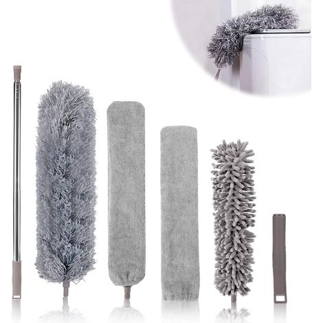 6 Pièces Plumeau Telescopique,Poussiere Plumeau Lavable Microfibre,Longueur télescopique jusqu'à 250 cm,adapté au Nettoyage des plafonds,Meubles,Voitures,Ventilateurs Plafond,Stores (1/5)