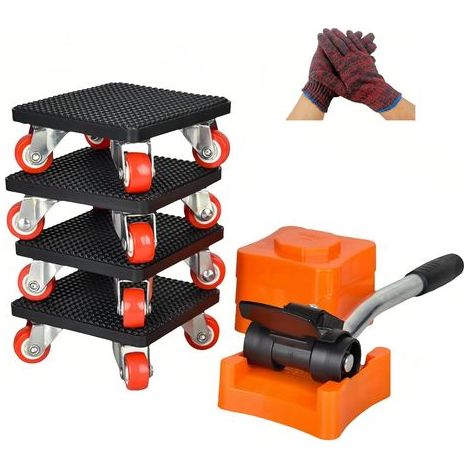 1 Kit - Leve Meuble - Deplace Meuble Lourd - Souleve Meuble avec Roue Rotative et Barre de Levier pour Déménagement Réfrigérateur Canapé Noir 10,7x9,9cm (1/5)