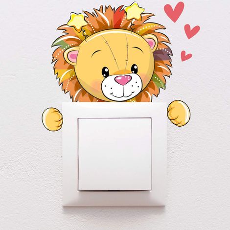 Stickers adhésifs Prise et Interrupteur Sticker Autocollant Peluche Lion Décoration Murale Chambre Enfants 10 x 10 cm multicolore (1/3)