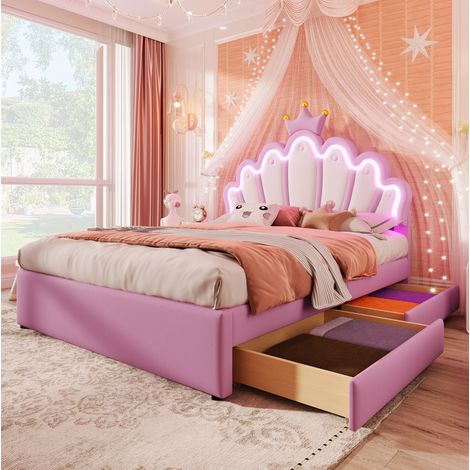 Letto matrimoniale con 2 cassetti PU rosa 140x200 DESVIAE (1/5)