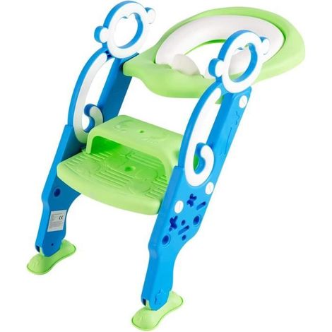 Réducteur WC Enfant Pliable - 2 Marches Réglables - PP Antidérapant - Pour Toilettes O U V - 65x21cm (1/4)