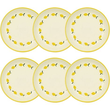 Lot de 6 assiettes creuses 20,5cm en grès, CITRON (1/4)