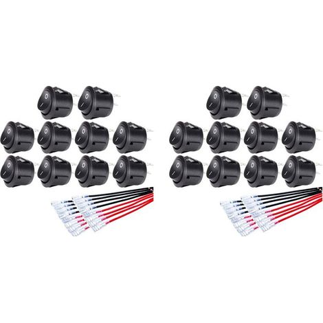 Adatto per interruttori a bilanciere rotondi a 20 pin/OFF, pulsante unipolare a singola via a 2 pin, con cablaggio, adatto per automobili, camper e navi.