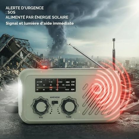 Radio Portable Radio de Survie AM/FM Lampe LED Torche Lecture Alarme SOS Camping Randonnée Voiture Kit d'Urgence (1/3)