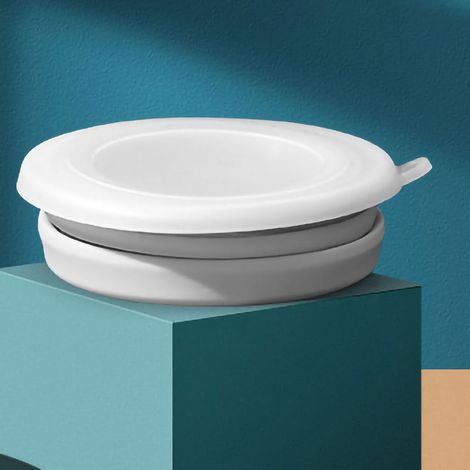 Faltbarer Silikonbecher, clever, tragbar und platzsparend, Mini-Faltbecher mit Deckel, ideal für Reisen und Outdoor-Aktivitäten, 320 ml, Milchstraßengrau (1/5)