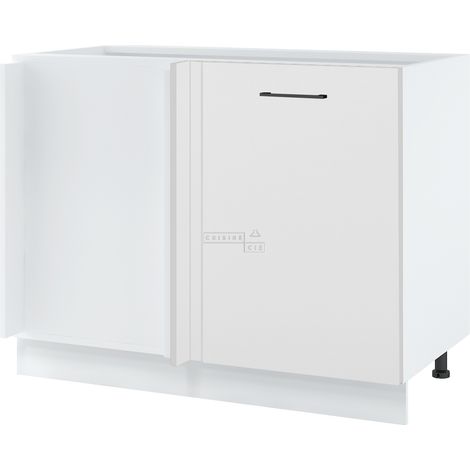 Meuble d'angle pour îlot de cuisine Lovia Blanc Mat 1 porte L 105 cm - Porte avec poignée apparente White (1/2)