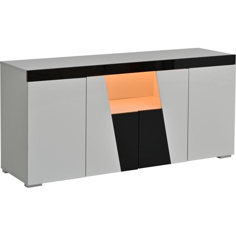 Aparador de salón 140 x 40 x 65 cm con 4 puertas, LED y diseño bicolor blanco negro HOMVRA (1/5)