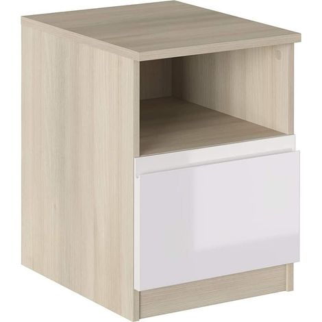 Comodino 40x44,5x53,5 cm bianco lucido e rovere con un cassetto e un vano - Cosenza