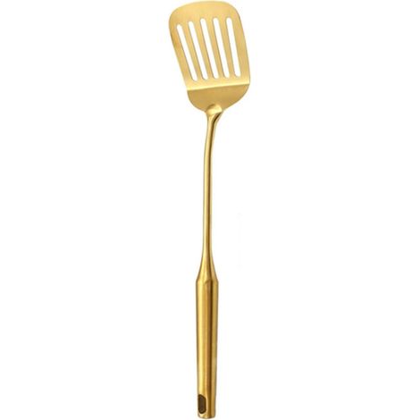Ensemble de 6 ustensiles de cuisine en acier inoxydable : louche à soupe dorée, spatule antirouille moderne, 1 spatule ajourée (1/5)