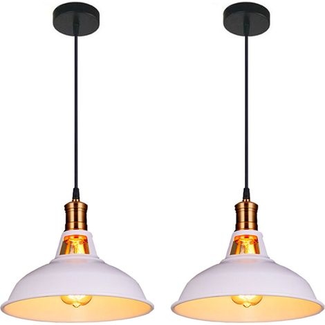 Lot de 2 Lustre Suspension Industrielle Vintage E27 LED Lampe Plafonniers Retro Abat-jour pour Cuisine Salle à manger Salon Chambre Restaurant, Blanc (1/4)