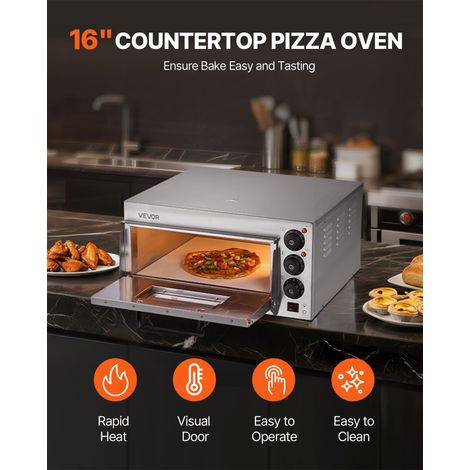Four à Pizza Électrique de Comptoir de 40,6 cm, Machine à Pizza d'Intérieur en Acier Inoxydable, avec Pierre et Poignée, Températur… (1/5)