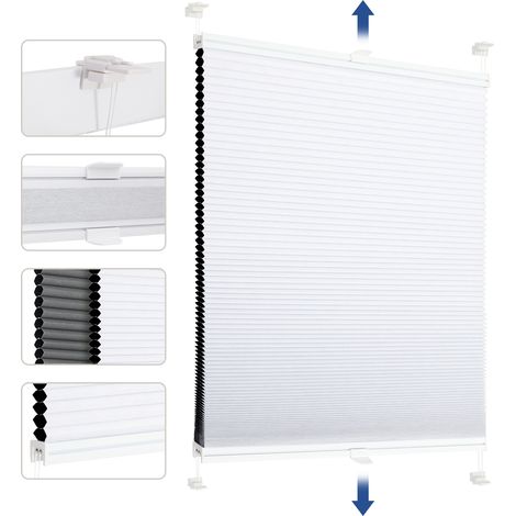 Sekey Wabenplissee ohne Bohren Verdunkelung Rollo 100% verdunkelnd Blickdicht, Klemmfix, Aluminiumschiene, Zweiseitig wählbar in Weiß & Grau, 55 x 100 cm (BxH)