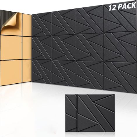 Lot de 12 panneaux acoustiques auto-adhésifs, rembourrage insonorisant en polyester, panneaux muraux insonorisants haute densité, 30 x 30 x 1 cm, noir (1/5)