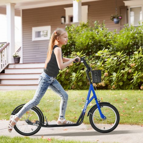 Patinete infantil con freno, cesta incluida, altura regulable, para niños de 5 a 12 años, azul y negro. (1/5)